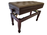Woodmaster Adjustable Artist Piano Bench with Storage | Dark Mahogany with Tufted Seat | Same Day Shipping