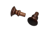 Two wooden knobs with brown walnut finish with peg ends. {In Tune Piano Supply | Everett Piano Services}