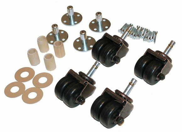 Piano Casters - Double/Dual Rubber Wheels Caster Kit For Upright Pianos - 4 Casters + Hardware Set